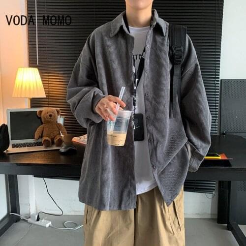 Men shirt Fashion Brand Japan Style Vintage Slim Fit Corduroy Shirt Male Casual Solid Color Shirt Cloth mens shirts t shirts men