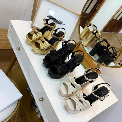 New Brand Womens Sandals Genuine Leather Womens Shoes Open Toe Platform Summer Sandals High Heels Sandals Shoes Size 35-41