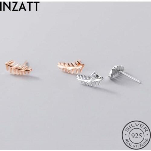 INZATT Real 925 Sterling Silver Leaves Stud Earrings For Fashion Women Minimalist Fine Jewelry Hiphop Plant Accessories Gift