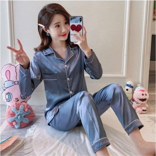 Silk Satin Pajamas for Womens Pyjamas Set Long Sleeve Sleepwear Women Set Pajamas Suit Female Two Piece Set Loungewear Plus Size