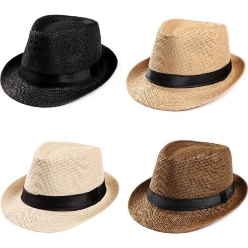 Unisex Hat Men Women Fedora Trilby Wide Brim Straw Cap Beach Sun Gentleman Adlut
