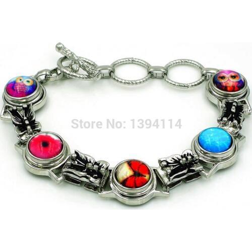 Mixed Pattern Five Buttons Zinc Alloy Buckle With Butterfly Bracelet 17-20 cm