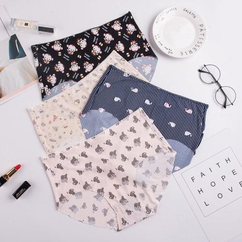 Womens Cotton Underwear Plus Size Ice Silk Comfort Panties Sexy Print Underpants Seamless Triangle Pants Female Sexy Lingerie