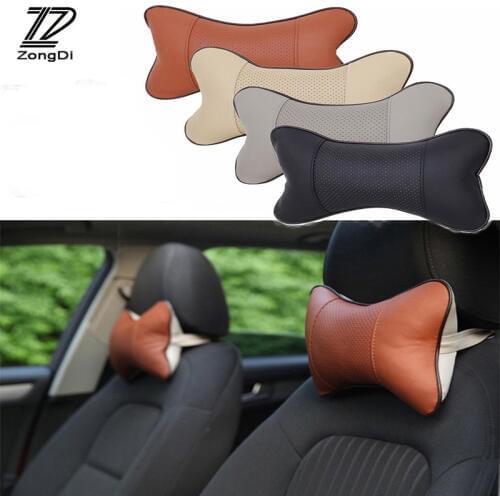 ZD 2PCS For Skoda Octavia A5 A7 2 Fabia Yeti BMW E60 F30 X5 E53 Inifiniti Car Headrest Neck Pillow Accessories Leather Cushion