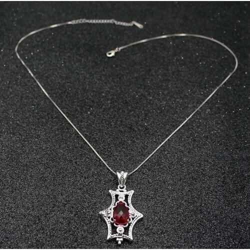 Hermosa Dazzling Teardrop Blood Red Garnet Silver Color For Women Charms Pendant Chain Necklace 20 Inch