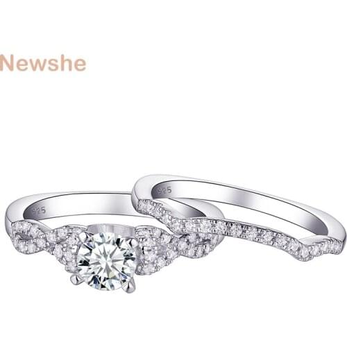 Newshe 2 Piece 925 Sterling Silver Wedding Rings For Women Twist Engagement Ring Bridal Set Round AAAAA Zircon Jewelry 1R0027
