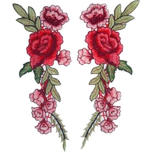 1 Pair rose Flower Qipao Patch Embroidery Fabric Applique T-shirt Blouse Dress Clothing Decoration Accessories 30*12cm