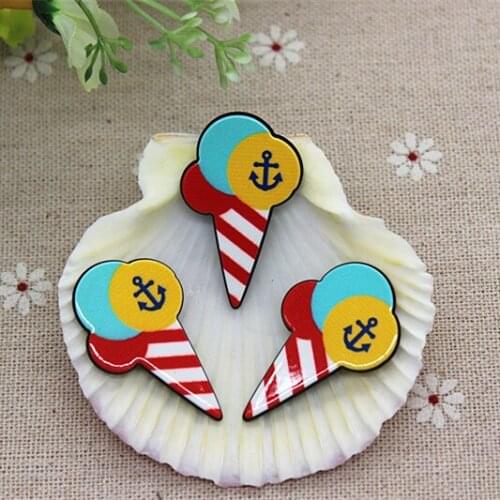 22*36MM 10PCS Cute Planar Resin Red White Strip Ice Cream Cone Flatback Embellishment Accessories DIY Scrapbooking Craft Making