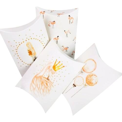 10pcs/lot Flamingo Pillow Box For Chocolate Candy Cookie Wedding Party Baby Shower Paper Favor Gift Pillow Packaging Boxes