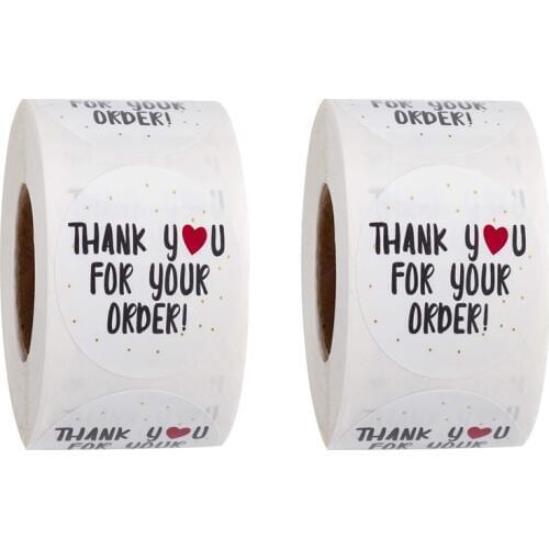 1000Pcs Round Thank You for Your Order Sticker Heart Thanks for Shopping Small Shop Local Handmade Sticker White Labels Sticker