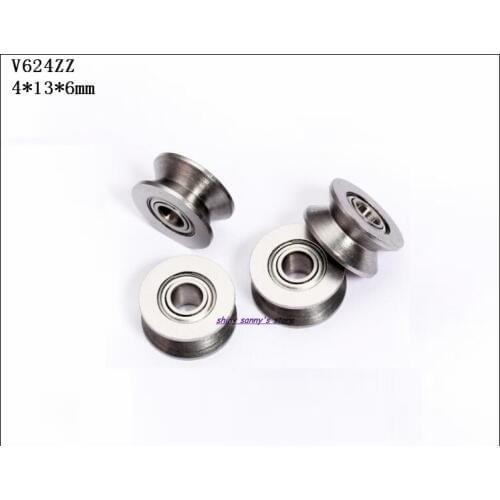 20pcs/Lot V624ZZ V624 624VV 4x13x6mm V Groove Carbon Steel Deep Groove Ball Bearing Traces Walking Guide Rail Bearing Brand New