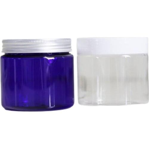 200G 200ml PET Cosmetic Blue Cream Jar 68mm Plastic Pot Aluminum Lid White Cap Clear Container Empty Food Packing Cans 24pieces