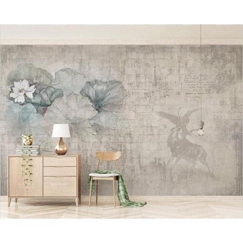 Customized 3D Fashion Retro Lotus Nordic Elk Brick Wall Eagle TV Background Wall Living Room Bedroom Restaurant Decoration обои