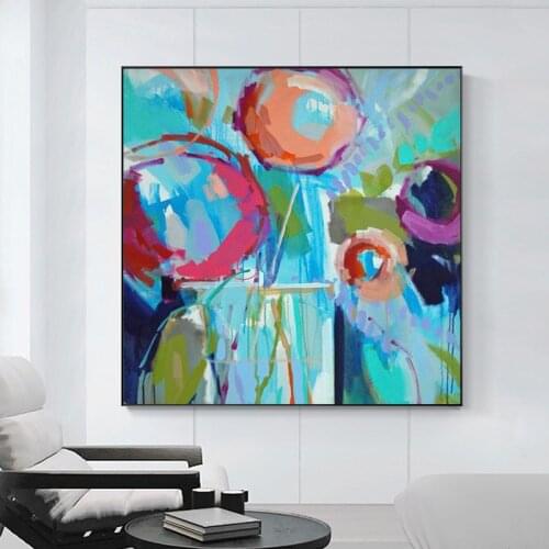 Art July Modern watercolor flower wall painting hand-painted poppy flower canvas painting living room home decoration