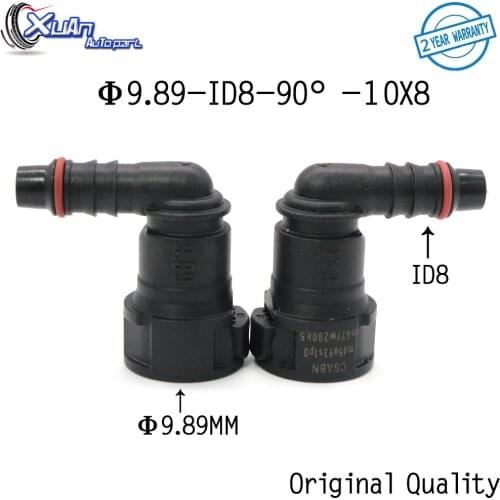 XUAN 2pcs/lot 9.89mm ID8 9.89 90 degree Auto Plastic Female Connector Fuel Line Quick Connector Special for Ford Transit