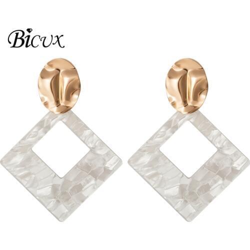BICUX New Korean Statement Acrylic Dangle Drop Earrings for Women Fashion Jewelry Vintage Big Geometry Square Party Earring 2019