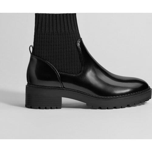 2021 Winter Thick-heeled Martin Boots Female British Style Knitting Socks Boots Sqaure Heels Ankle Booties Shoes Woman Botines