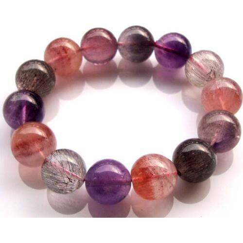 Free Shipping Natural Super Seven Rutilated Quartz Round 16mm Beads Bracelet Women Jewelry Accessories Weddings Parties Birthday