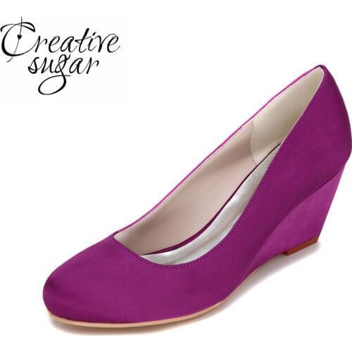 Creativesugar concise woman dress shoes middle heel pumps beach wedding party bridal wedges royal blue champagne red silver
