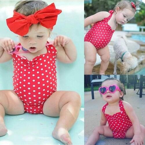 Newborn Baby Girls Halter Swimsuit Sweet Polka Dot Swimwear Bodysuit Summer Beachwear Bikinis Monkini for Infant Girls 0-3Y