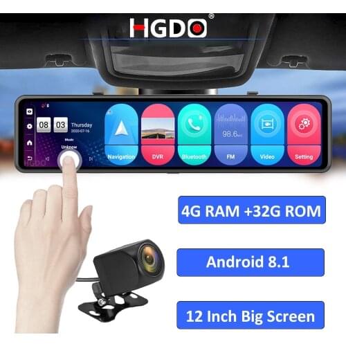HGDO 12'' Car DVR 4G+32G Mount Android 8.1 4G ADAS Rear View Mirror Camera FHD 1080P WiFi GPS Dash Cam Registrar Video Recorder
