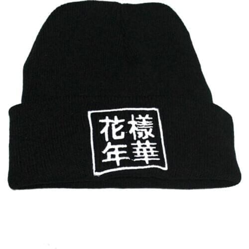 Korean version Unisex black Cotton K-POP Bangtan Boys Hat Embroidery Wool cap Knitted hat autumn winter Warm Fashion Casual Hats