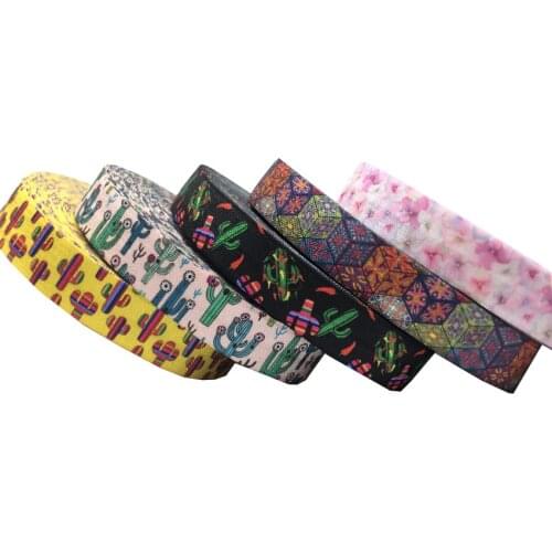 10Yard 5/8" 16mm Tropical Cactus Printed Heat Transfer Fold over Elastic FOE Stretch Ribbon Hairbow Headwear Headband