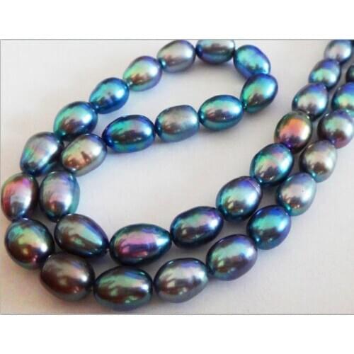 HOT Wholesale NATURAL 18"12X9MM TAHITIAN GENUINE PEACOCK BLUE GREEN PEARL NECKLACE AAA