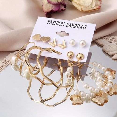 Fashion Gold Hoop Earrings Set Women Pearl Hoop Earrings Oversize Metal Circle Punk Earring 2021 Female Fashion Jewelry
