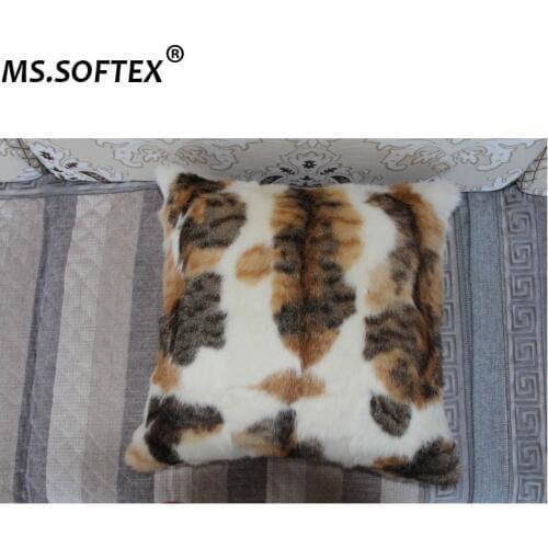 MS.Softex Natural Fur Pillowcase Animal Pattern Rabbit Fur Pillow Case Soft Plush Cushion Cover Fur Decoration FREE SHIPPING