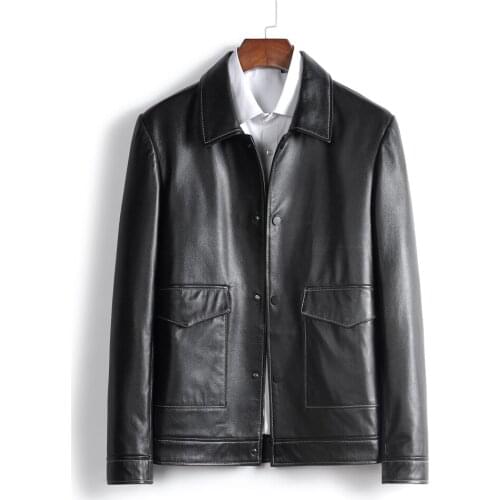 2021 New Men Cow Leather Jacket Spring Black Genuine Leather Coat Slim Autumn Good Quality Cowhide Leather Clothing