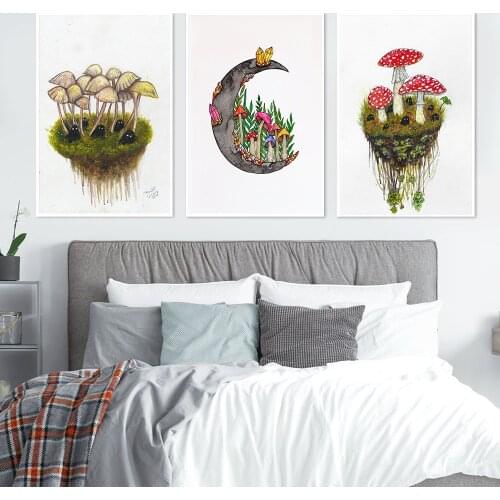 Mushroom Spirits Posters and Prints Nature Forest Watercolor Canvas Painting Witch Wall Pictures for Living Room Home Decor