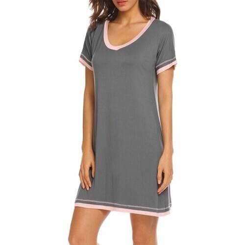 Women’s Sexy V-neck Nightgown Nightdress Cotton Nightshirt Casual Sleepwear Chemise Dress Homewear Female Nightwear Sleep Shirt