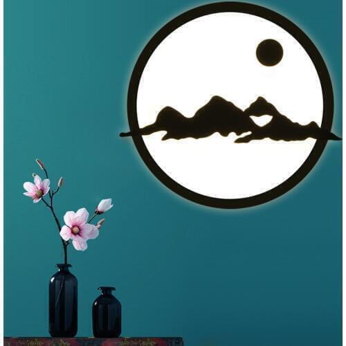 New Chinese creative circular LED wall lamp living room corridor bedroom bedside lamp Chinese style Zen carved wall lamp