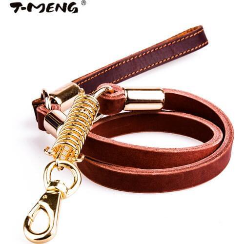 T-MENG Genuine Leather Dog Leash Heavy Duty Strong Walking Training Leads Length 95cm For Medium Large Goods For Pet Products
