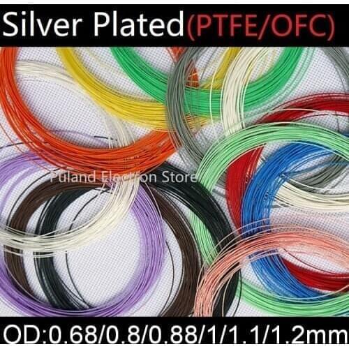 PTFE Silver Plated Wire OD 0.68 0.8 0.88 1 1.1 1.2 mm Insulated High Temperature Electron Cable DIY Headphone Singal Copper Line