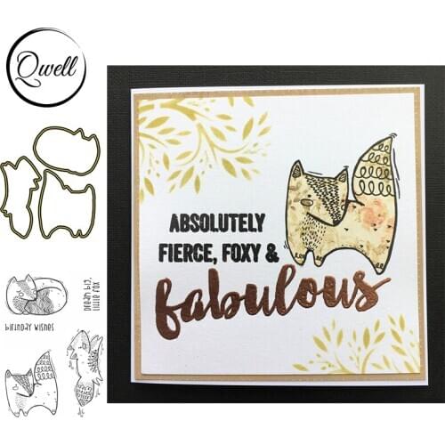 QWELL Lazy Little Fox Cutting Dies and Stamps Words Birthday Wishes DIY Scrapbooking Craft Paper Cards Making Template 2021 New