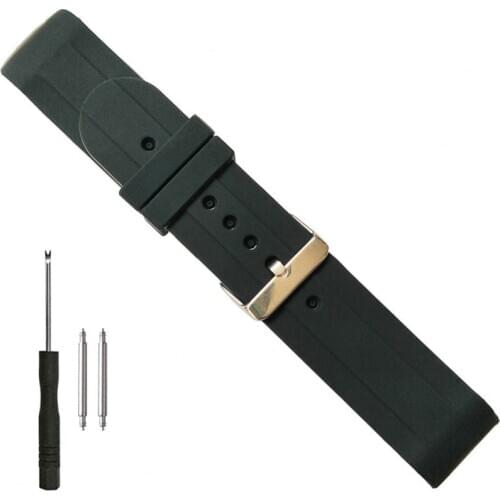 22mm Silicone Rubber Watch Band Curved End Smooth Soft Black Strap for Fashion Casual Diver Sports Watches