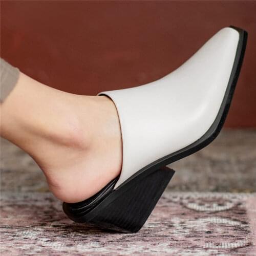 Mules Women Cow Leather Ankle Boots Pointed Toe Slides High Heels Oxfords Party Casual Shoes 35 36 37 38 39 40