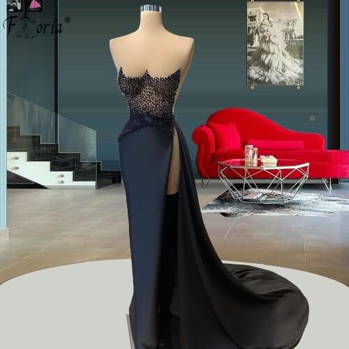 Sexy Long Black Evening Dresses 2021 Sheer Neck Mermaid Beaded Crystal African Women Formal Gowns vestidos de fiesta