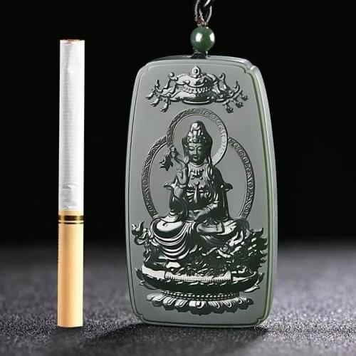 Nature He Tian Green Jade Lucky Beast Pendant Kwan-yin Amulet Netsuke Mascot Blessing Talisman