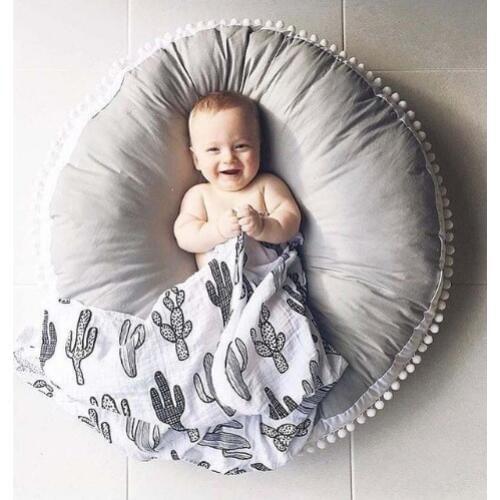 Ins Thick Round Baby Blanket Play Game Mats Pom Pom Crawling Rug Children Toy Mat Carpet Kids Room Decor Photography Props 90cm
