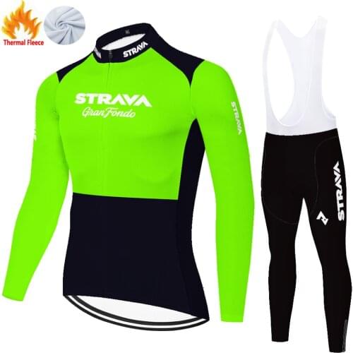 STRAVA cycling jersey 2021 Winter Thermal Fleece warm bike clothes long sleeve ropa ciclismo hombre invierno 20D cycling pants