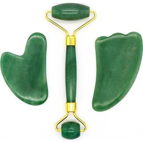 Facial Care Green Quartz Massage Roller Gouache Scraper for Facical Massage 100% Natural Jade Guasha Scraper Face Massage Roller