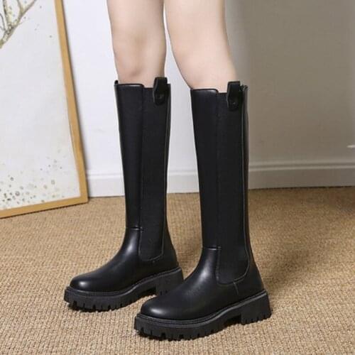 Lucyever Fashion Black Platform Chelsea Boots Women Autumn 2021 Comfortable Med Heels Knee-high Boots Woman Thick Bottom Botas