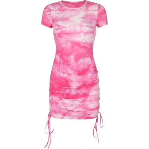 2021 Hot Womens New Fashion Tie-Dye Slim Pleated Hip Dress