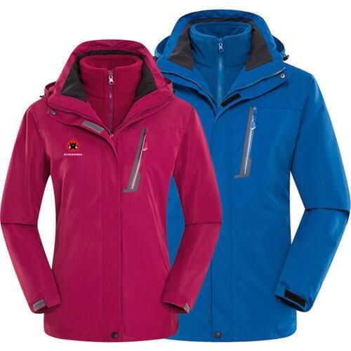 Winter Outdoor 3 in 1 Waterproof Windproof Two-piece Jacket Soft shell Men Women Camping Removable Warm Soft shell Hiking Jacket