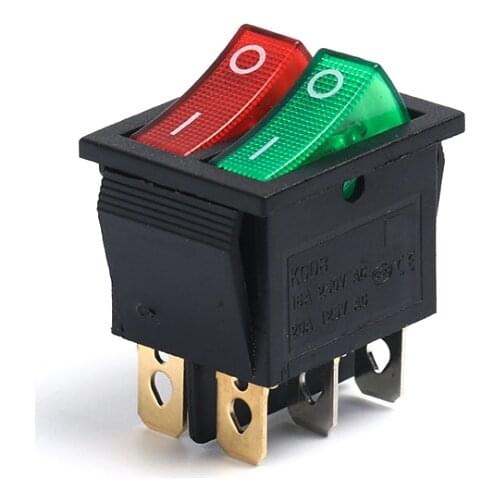 1pcs 2pcs 31*25mm DPST lamp 6PIN snap-on ON/OFF position snap-on boat-shaped double rocker switch 16A/250V copper