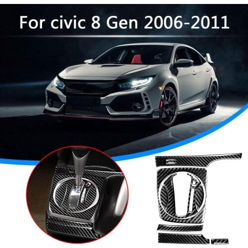 8pcs/set Carbon Fiber AT Gear Shift Panel Frame Trim for Honda Civic 2006-2011 Auto Styling Trim Cover Sticker Parts