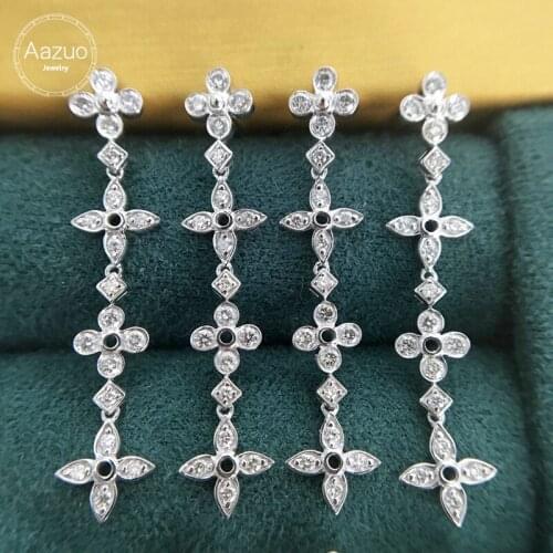Aazuo Real 18K White Gold Real Diamonds 0.40ct Classic Long Line Flower Drop Earrings Gifted for Women Wedding Party Au750